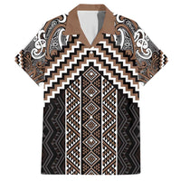 Maori Tukutuku Taniko Motifs Family Matching Short Sleeve Bodycon Dress and Hawaiian Shirt Brown Poutama Mix Kowhaiwhai