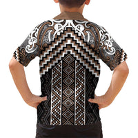Maori Tukutuku Taniko Motifs Kid Hawaiian Shirt Brown Poutama Mix Kowhaiwhai