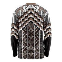 Maori Tukutuku Taniko Motifs Long Sleeve Shirt Brown Poutama Mix Kowhaiwhai