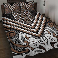 Maori Tukutuku Taniko Motifs Quilt Bed Set Brown Poutama Mix Kowhaiwhai