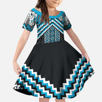 Maori Tukutuku Taniko Motifs Family Matching Summer Maxi Dress and Hawaiian Shirt Turquoise Poutama Mix Kowhaiwhai