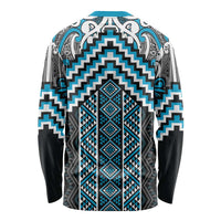 Maori Tukutuku Taniko Motifs Long Sleeve Shirt Turquoise Poutama Mix Kowhaiwhai