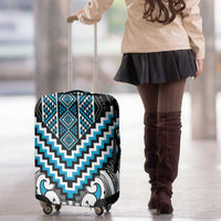 Maori Tukutuku Taniko Motifs Luggage Cover Turquoise Poutama Mix Kowhaiwhai