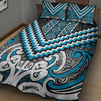 Maori Tukutuku Taniko Motifs Quilt Bed Set Turquoise Poutama Mix Kowhaiwhai