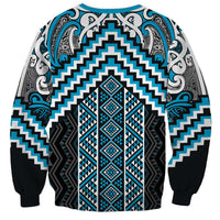 Maori Tukutuku Taniko Motifs Sweatshirt Turquoise Poutama Mix Kowhaiwhai