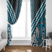 Maori Tukutuku Taniko Motifs Window Curtain Turquoise Poutama Mix Kowhaiwhai