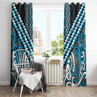 Maori Tukutuku Taniko Motifs Window Curtain Turquoise Poutama Mix Kowhaiwhai