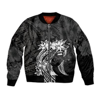 Polynesian Women's Day Bomber Jacket Plumeria Passion - Black LT7 Unisex Black - Polynesian Pride