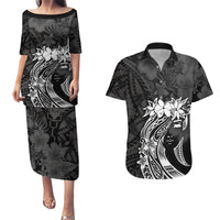 Polynesian Women's Day Couples Matching Puletasi and Hawaiian Shirt Plumeria Passion - Black LT7 Black - Polynesian Pride