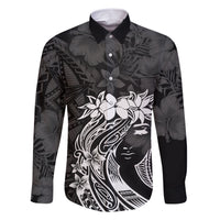 Polynesian Women's Day Family Matching Short Sleeve Bodycon Dress and Hawaiian Shirt Plumeria Passion - Black LT7 Dad's Shirt - Long Sleeve Black - Polynesian Pride