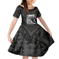 Polynesian Women's Day Family Matching Summer Maxi Dress and Hawaiian Shirt Plumeria Passion - Black LT7 Daughter's Dress Black - Polynesian Pride