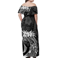 Polynesian Women's Day Off Shoulder Maxi Dress Plumeria Passion - Black LT7 - Polynesian Pride