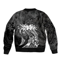 Polynesian Women's Day Sleeve Zip Bomber Jacket Plumeria Passion - Black LT7 - Polynesian Pride