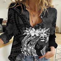 Polynesian Women's Day Women Casual Shirt Plumeria Passion - Black LT7 Female Black - Polynesian Pride