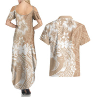 Polynesian Women's Day Couples Matching Summer Maxi Dress and Hawaiian Shirt Plumeria Passion - Beige LT7 - Polynesian Pride