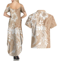 Polynesian Women's Day Couples Matching Summer Maxi Dress and Hawaiian Shirt Plumeria Passion - Beige LT7 - Polynesian Pride