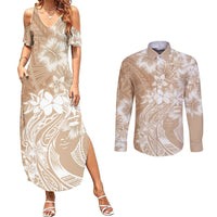 Polynesian Women's Day Couples Matching Summer Maxi Dress and Long Sleeve Button Shirt Plumeria Passion - Beige LT7 Beige - Polynesian Pride