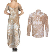 Polynesian Women's Day Couples Matching Summer Maxi Dress and Long Sleeve Button Shirt Plumeria Passion - Beige LT7 - Polynesian Pride