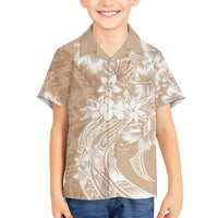 Polynesian Women's Day Family Matching Long Sleeve Bodycon Dress and Hawaiian Shirt Plumeria Passion - Beige LT7 Son's Shirt Beige - Polynesian Pride