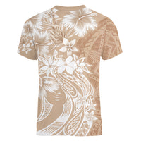 Polynesian Women's Day Women V Neck T Shirt Plumeria Passion - Beige LT7 - Polynesian Pride