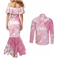 Polynesian Women's Day Couples Matching Mermaid Dress and Long Sleeve Button Shirt Plumeria Passion - Pink LT7 - Polynesian Pride