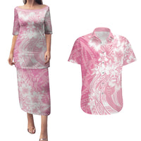 Polynesian Women's Day Couples Matching Puletasi and Hawaiian Shirt Plumeria Passion - Pink LT7 Pink - Polynesian Pride