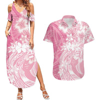 Polynesian Women's Day Couples Matching Summer Maxi Dress and Hawaiian Shirt Plumeria Passion - Pink LT7 Pink - Polynesian Pride