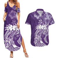Polynesian Women's Day Couples Matching Summer Maxi Dress and Hawaiian Shirt Plumeria Passion - Purple LT7 Purple - Polynesian Pride