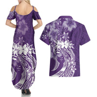 Polynesian Women's Day Couples Matching Summer Maxi Dress and Hawaiian Shirt Plumeria Passion - Purple LT7 - Polynesian Pride