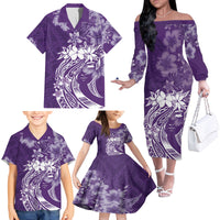 Polynesian Women's Day Family Matching Off Shoulder Long Sleeve Dress and Hawaiian Shirt Plumeria Passion - Purple LT7 - Polynesian Pride