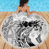 Polynesian Women's Day Beach Blanket Plumeria Passion - White LT7 - Polynesian Pride