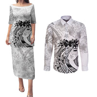 Polynesian Women's Day Couples Matching Puletasi and Long Sleeve Button Shirt Plumeria Passion - White LT7 White - Polynesian Pride