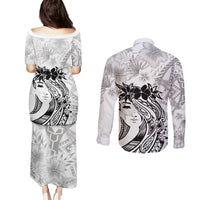 Polynesian Women's Day Couples Matching Puletasi and Long Sleeve Button Shirt Plumeria Passion - White LT7 - Polynesian Pride