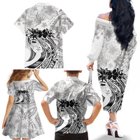 Polynesian Women's Day Family Matching Off Shoulder Long Sleeve Dress and Hawaiian Shirt Plumeria Passion - White LT7 - Polynesian Pride