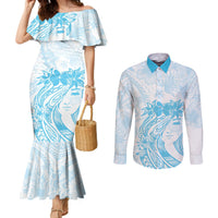 Polynesian Women's Day Couples Matching Mermaid Dress and Long Sleeve Button Shirt Plumeria Passion - Turquoise LT7 Turquoise - Polynesian Pride