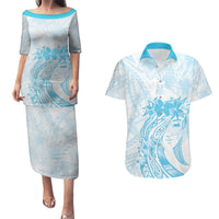 Polynesian Women's Day Couples Matching Puletasi and Hawaiian Shirt Plumeria Passion - Turquoise LT7 Turquoise - Polynesian Pride