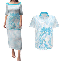 Polynesian Women's Day Couples Matching Puletasi and Hawaiian Shirt Plumeria Passion - Turquoise LT7 Turquoise - Polynesian Pride