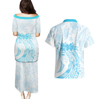 Polynesian Women's Day Couples Matching Puletasi and Hawaiian Shirt Plumeria Passion - Turquoise LT7 - Polynesian Pride