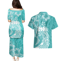 Polynesian Women's Day Couples Matching Puletasi and Hawaiian Shirt Plumeria Passion - Teal LT7 - Polynesian Pride