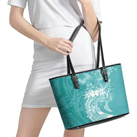 Polynesian Women's Day Leather Tote Bag Plumeria Passion - Teal LT7 - Polynesian Pride