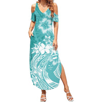 Polynesian Women's Day Summer Maxi Dress Plumeria Passion - Teal LT7 Women Teal - Polynesian Pride