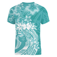 Polynesian Women's Day Women V Neck T Shirt Plumeria Passion - Teal LT7 - Polynesian Pride