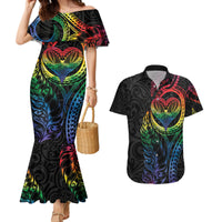 New Zealand Pride Couples Matching Mermaid Dress and Hawaiian Shirt Takatapui Rainbow Fern LT7 Colorful - Polynesian Pride
