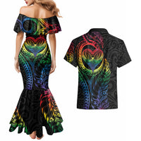 New Zealand Pride Couples Matching Mermaid Dress and Hawaiian Shirt Takatapui Rainbow Fern LT7 - Polynesian Pride