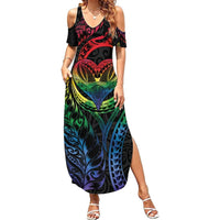 New Zealand Pride Summer Maxi Dress Takatapui Rainbow Fern LT7 Women Colorful - Polynesian Pride