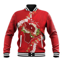 Hawaii Island Flowers Lei Baseball Jacket Ohia Lehua Scarlet Red