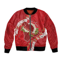 Hawaii Island Flowers Lei Bomber Jacket Ohia Lehua Scarlet Red LT7 Unisex Red - Polynesian Pride
