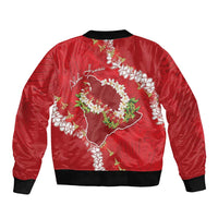 Hawaii Island Flowers Lei Bomber Jacket Ohia Lehua Scarlet Red LT7 - Polynesian Pride