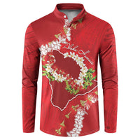 Hawaii Island Flowers Lei Button Sweatshirt Ohia Lehua Scarlet Red LT7 Red - Polynesian Pride