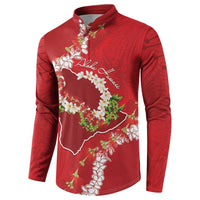 Hawaii Island Flowers Lei Button Sweatshirt Ohia Lehua Scarlet Red LT7 - Polynesian Pride